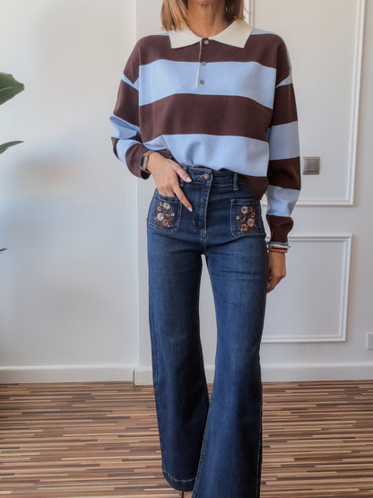 Denim bordado Ébano