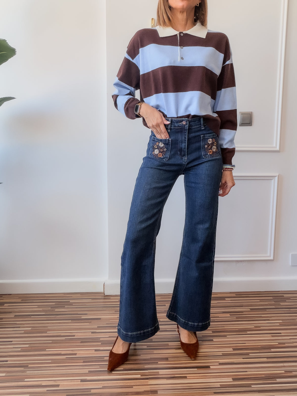 Denim bordado Ébano