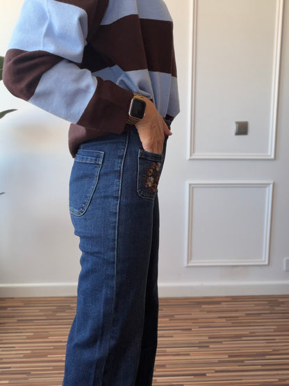 Denim bordado Ébano