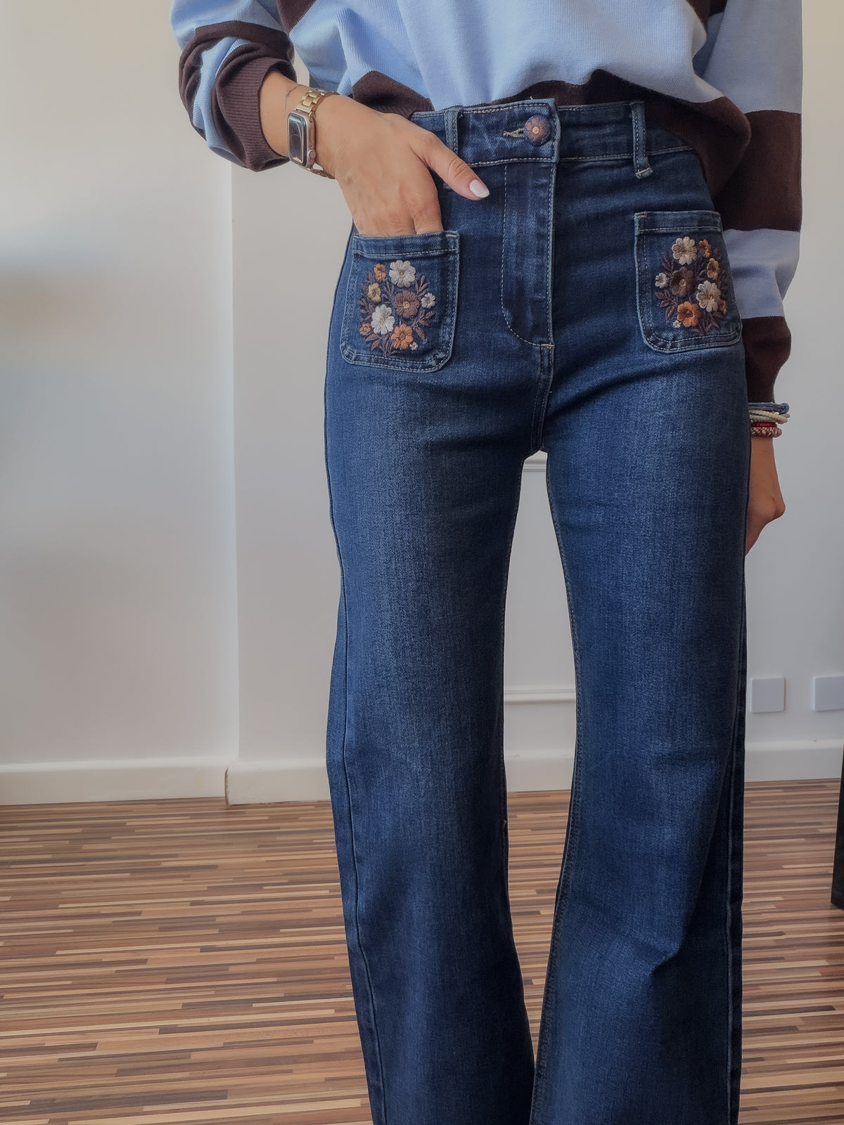 Denim bordado Ébano