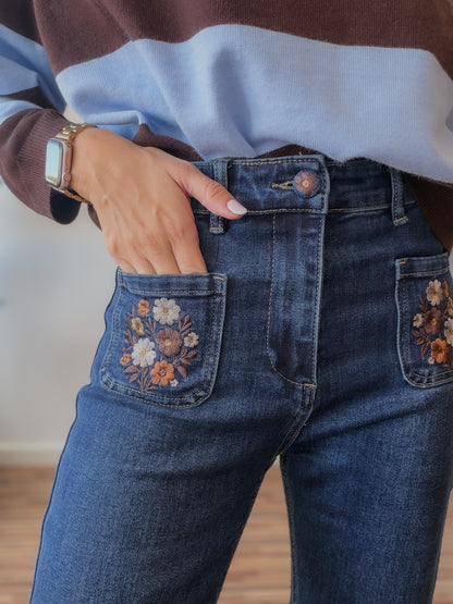 Denim bordado Ébano